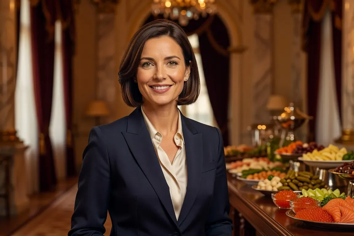 Portrait de Nathalie Dumont, directrice événements corporate, et buffet russe d'entreprise