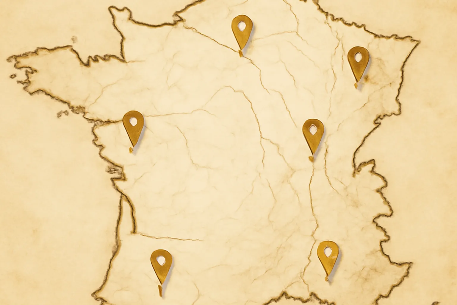Carte stylisée de la France avec points géolocalisés des traiteurs russes